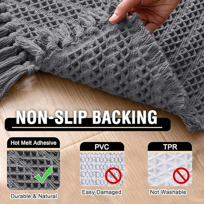 H.VERSAILTEX Waffle Bath Mat Super Absorbent Boho Bath Mat Non Slip Bath Rugs for Bathroom Floor Machine Washable Dry Fast Bathroom Rugs with Tassels, 20" x 32", Gray