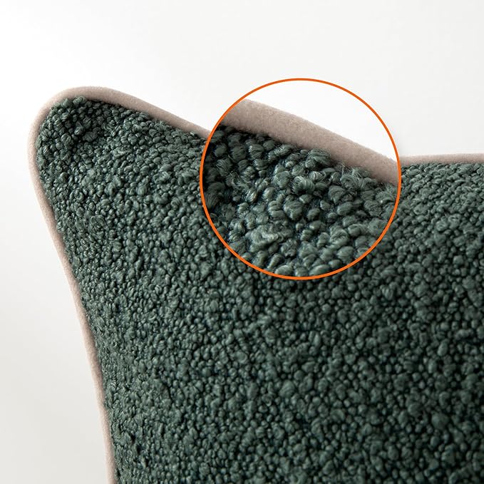 Amazon Basics Boucle Throw Pillow Covers for Couch, Living Room, Home Decor with Hidden Zipper, Green, 26×26in, Pack of 2