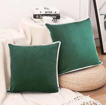 FINGERCRAFT Decorative Throw Pillow Cover Pack of 2 Soft Velvet Cushion Cover, Sofa and Bedroom Pillow Case 18" x 18" Hunter Green