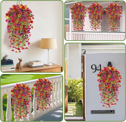 Artificial Fake Hanging Flowers Plants for Outdoor Fall Decoration, 4PCS UV Resistant Look Real Trailing Vines for Outside Home Planter Porch Patio Mums Autumn Decor (Multicolour)