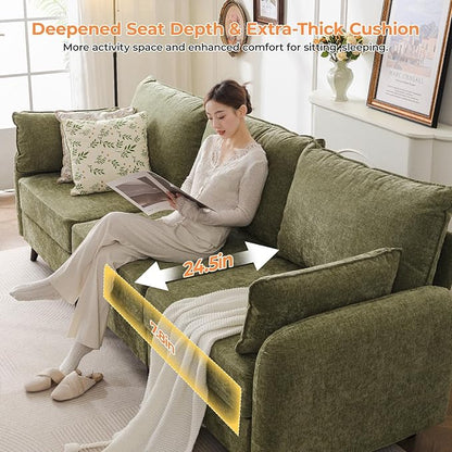 73'' Loveseat Sofa with Seats Storage, Modular Sectional Sofa with Deep Seat,Oversized Comfy Love Seat with 7.8'' Cushion,Couch for Living Room,Bedroom,Chenille,Green