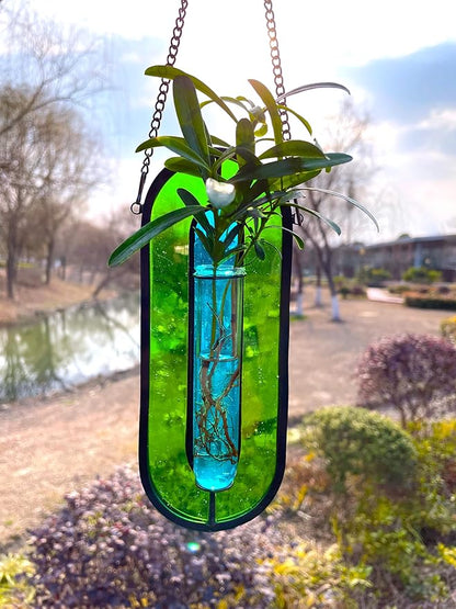 LITMIND Stained Glass Hydroponic Plants Propagation Station, Hanging Planter Terrarium - Perfect for Home & Garden Decor, Includes 2 Glass Propagation Tube