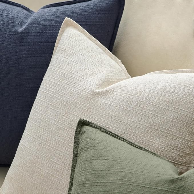 MIULEE Pack of 2 Thick Textured Couch Throw Pillow Covers, Cream White Decorative Pillow Covers 22x22, Neutral Linen Cushion Cases for Sofa Bed Living Room Modern Farmhouse Home Decor, No Filling