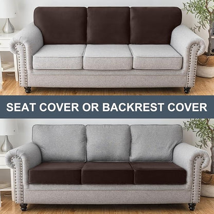 Couch Cover Stretch Velvet Sofa Cushion Cover 2-Piece - Elastic Washable Slipcover for Seat or Backrest, Couch Seat Covers for Sofas (Coffee)