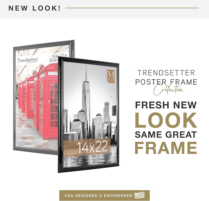 MCS Trendsetter 14x22 Poster Frame Black High-Gloss, Vertical & Horizontal Wall Hanging Large Picture Frame for Photos, Posters & Art Prints (2-Pack)