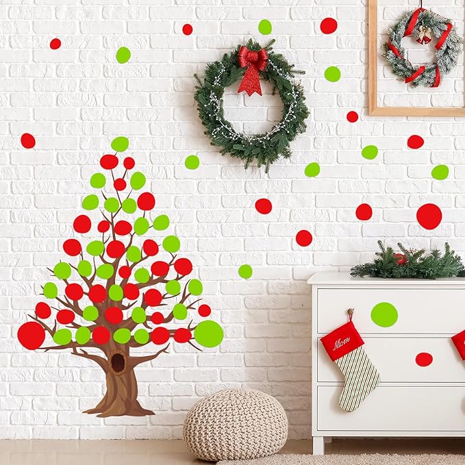 TaoBary 15 Sheet 300 Pcs Irregular Polka Dots Boho Wall Decal Terrazzo Playroom Bedroom Removable Modern Vinyl Boho Wall Stickers(Red Green)
