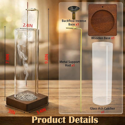 1 Pack HZCPENG Incense Holder, 2 in 1 Incense Burner for Sticks or Backflow Incense, Anti-ash Round Incence-Stick Holder with Wooden Base for Meditation, Yoga, Relaxation, and Home Décor
