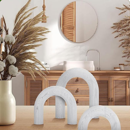 3Pcs Wood Arch Decor Accents - Home Book Table Decorative Rustic Arch Decor Modern Boho Minimalist Coffee Table Bookshelf Living Room Entryway Aesthetic Decorations Objects (White)