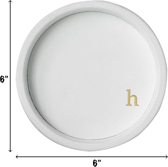COLLECTIVE HOME - Velvet Jewelry Tray, 6" Monogrammed Jewelry Dish, Smooth Velour Display Dish for Rings, Earrings, Necklaces, Makeup, Personalized Gifts for Women (White-h)