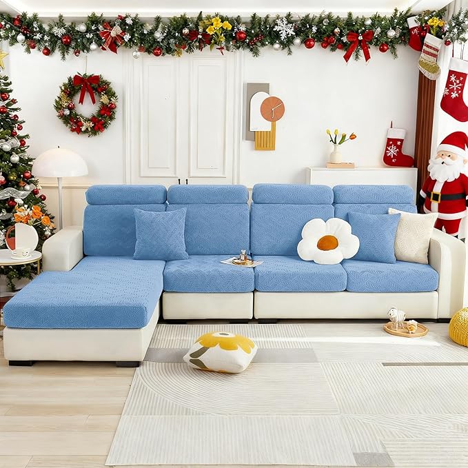hyha Individual Couch Cushion Covers, Stretch Magic Sofa Seat Cushion Covers Washable, Dog Couch Sofa Slipcover for Pets, Kid with Elastic Bottom(3PC, Blue)