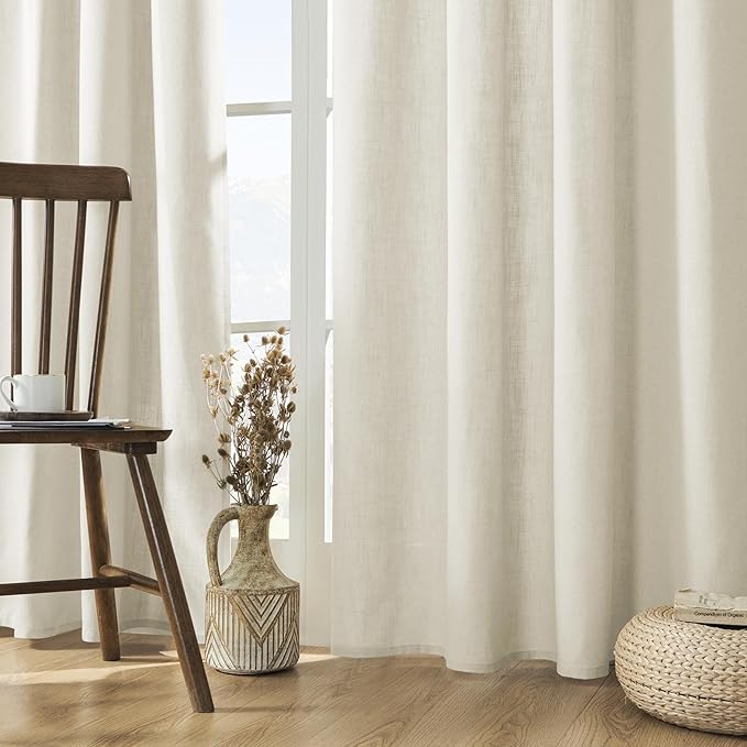 Joydeco Linen Curtains 2 Panel Set, Ivory on Linen Curtains 108 Inch Light Filtering Drapes for Living Room, 100 Inches Wide Drapes with Rod Pocket Back Tab(108" L x 100" W)