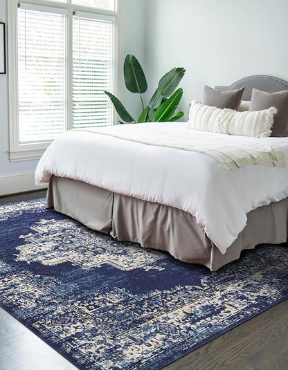 vivorug 6x9 Area Rugs, Ultra-Soft Washable Rug for Living Room Dinner Room Bedroom, Non-Slip Vintage Rug, Indoor Carpet Large Area Rug, Navy Blue