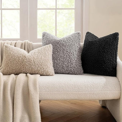 MIULEE Pack of 2 Throw Pillow Covers 18x18 Inch Neutral Black Faux Fur Decorative Sherpa Pillow Covers Fuzzy Accent Soft Sheepskin Fleece Cushion Cases for Boho Home Decor Couch Living Room Bed