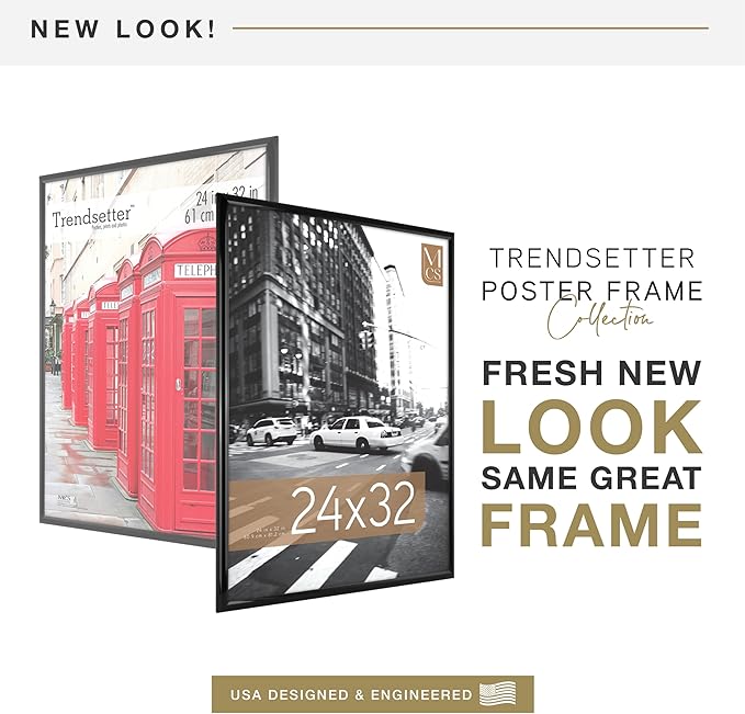 MCS Trendsetter 24x32 Poster Frame Black High-Gloss, Vertical & Horizontal Wall Hanging Large Picture Frame for Photos, Posters & Art Prints (2-Pack)