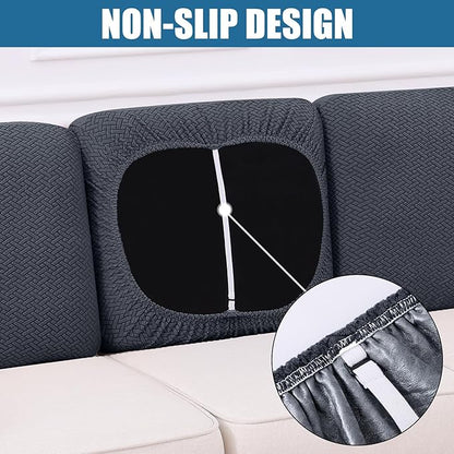 Smiry Waterproof Couch Cushion Covers, Stretch Jacquard Thick Sofa Cushion Covers, Washable Seat Slipcover Elastic Furniture Protector for Pets, Kid (Back Cover M, Dark Grey)