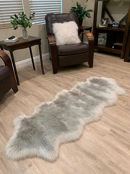 LAMBZY Faux Sheepskin Super Soft Hypoallergenic Silky Shag Rug for Living Room, Kids Room, Sofa (Double 2'x6', Grey)