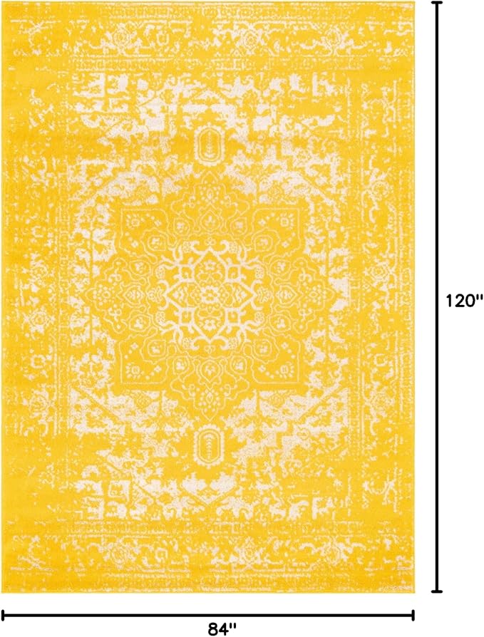 Rugs.com Arlington Collection Rug – 7' x 10' Yellow Medium-Pile Rug Perfect for Living Rooms, Large Dining Rooms, Open Floorplans