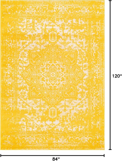 Rugs.com Arlington Collection Rug – 7' x 10' Yellow Medium-Pile Rug Perfect for Living Rooms, Large Dining Rooms, Open Floorplans