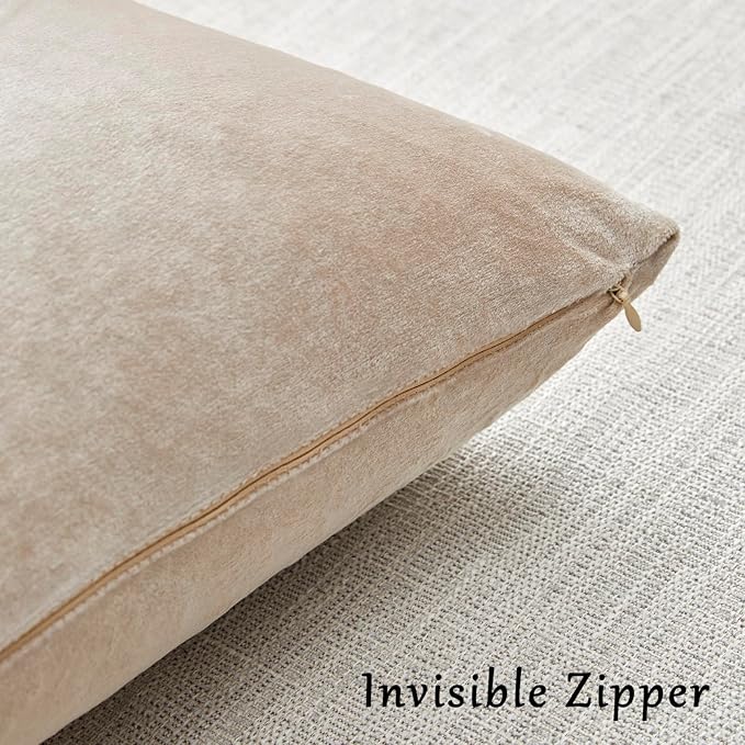 GIGIZAZA Velvet Throw Pillow Covers 12x20,Pack of 2 Champagne Modern Pillow Covers Lumbar Small Solid Pillow Vintage Beige Cases for Living Room Couch