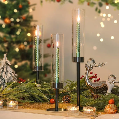 Hurricane Candle Holders Metal Candlestick Holder for Glass Taper Tall Candle Holders with Crystal Chimney Tube Candles Stands for Home Decor, Christmas, Dinning (18, Black)