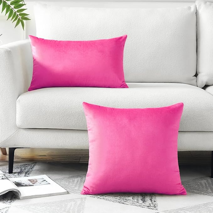 Artscope Luxury Velvet Pillow Covers Decorative Square Pillowcases Soft Solid Cushion Cases for Couch Sofa Bedroom Home Decor 16x16 Inch Hot Pink