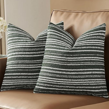 AmHoo Pack of 2 Textured Boucle Throw Pillow Covers Accent Striped Cozy Soft Decorative Couch Cushion Case for Chair Sofa Bedroom Living Room Home Decor 20 x 20-Inch Black Forest