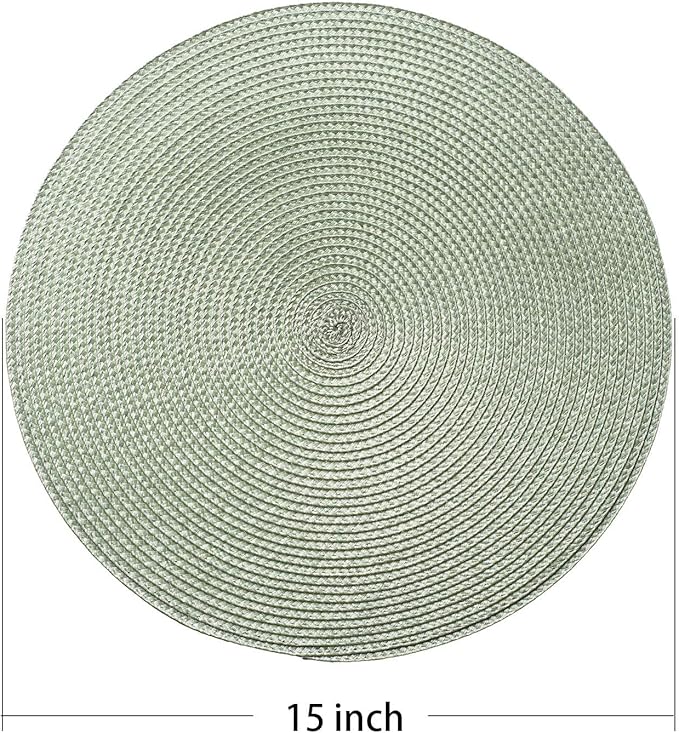 AHHFSMEI Round Braided Placemats 15 Inch Round Table Mats for Dining Tables Natural Woven Heat Resistant Place mats Set of 4 (Sage Green,4)