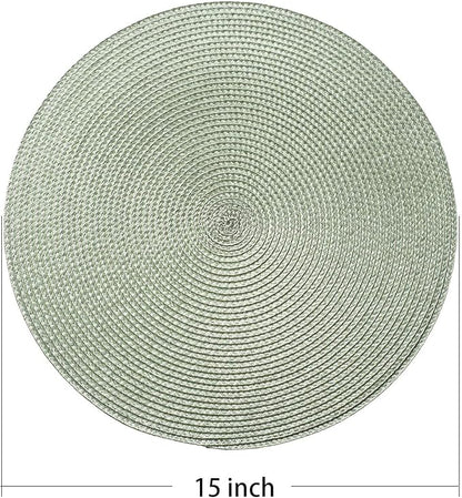 AHHFSMEI Round Braided Placemats 15 Inch Round Table Mats for Dining Tables Natural Woven Heat Resistant Place mats Set of 4 (Sage Green,4)
