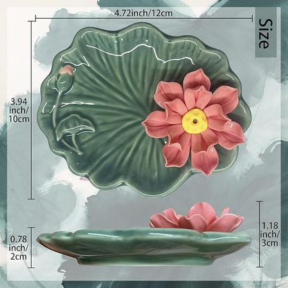 Lotus and Leaf Incense Stick Holder with Hole, Green Porcelain Incense Tray Ash Catcher for Spa, Meditation Room, Yoga, Home, Office, Ash Tray, Jewelry Tray