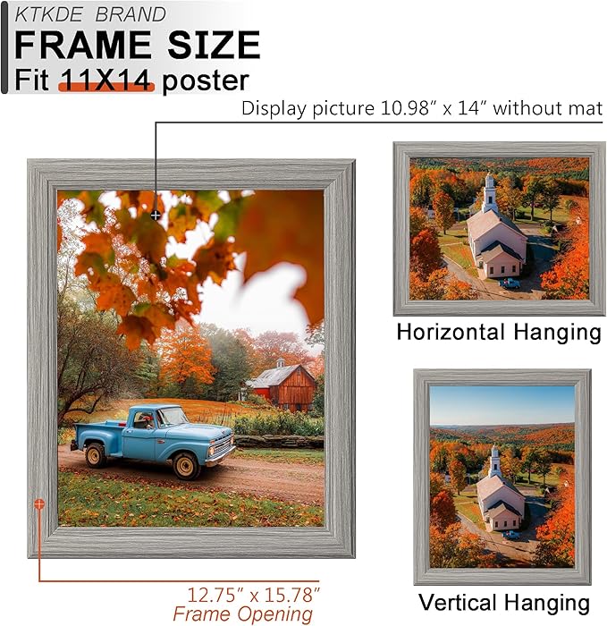 KTKDE 11x14 Picture Frame Set of 5, Wooden frames Grey, Vertical & Horizontal Wall Hanging for Wall Display,Studio Gallery Photo Frame for Photos, Posters & Art Prints