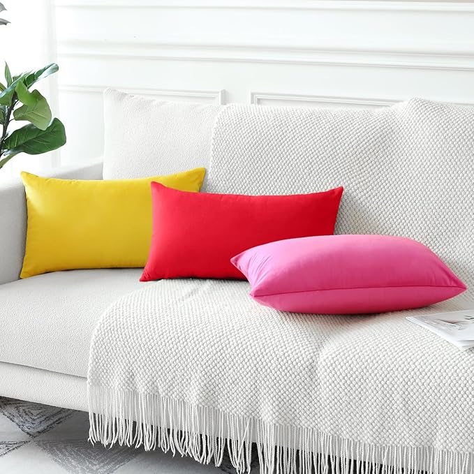 Artscope Luxury Velvet Pillow Covers Decorative Rectangle Pillowcases Soft Solid Cushion Cases for Couch Sofa Bedroom Car Decor 12x20 Inch Red