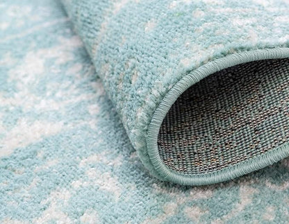 Rugs.com Arlington Collection Rug – 6 Ft Runner Aqua Medium-Pile Rug Perfect for Hallways, Entryways