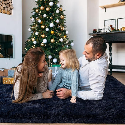 Ultra Fluffy Area Rugs for Living Room Bedroom, 6x9 Fuzzy Large Living Room Rugs, Thick Shag Rug for Dorm, Soft Non Slip Kids Girls Boys Rug for Home Decor Aesthetic, Dark Blue