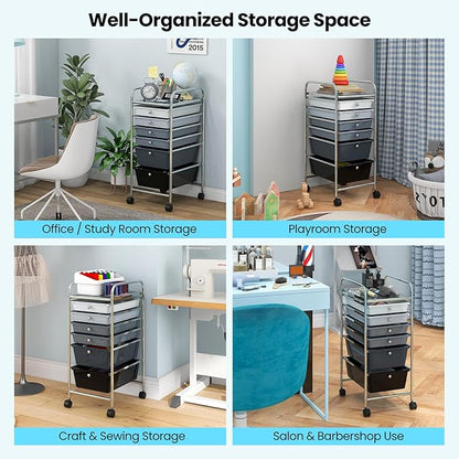 Giantex 6 Storage Drawer Cart Rolling Organizer Cart for Tools Scrapbook Paper Home Office School Multipurpose Mobile Utility Cart (Black Gradient)