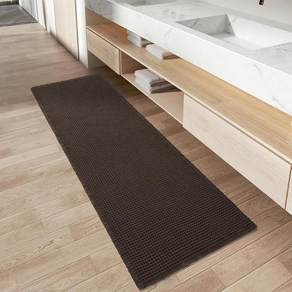 Upgraded Waffle Runner Rug Super Absorbent Non Slip Bath Mats for Bathroom Machine Washable Bathroom Runner Rug with Tassels, Ideal for Hallway Bedroom Laundry Room, Chocolate, 2'x 5'(24" x 60")