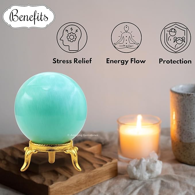 Amazing Gemstone Amazonite Crystal Ball with Stand - 1.5" Inches Crystal Sphere Meditation Balls for Witchcraft and Decorative Balls