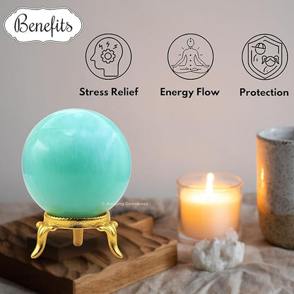 Amazing Gemstone Amazonite Crystal Ball with Stand - 1.5" Inches Crystal Sphere Meditation Balls for Witchcraft and Decorative Balls