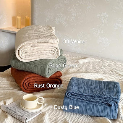 Simple&Opulence 100% Cotton Muslin Blanket Queen Size, Lightweight Breathable 4 Layering Gauze Blanket for Bed Couch Camping, Soft Bedspread Coverlet All-Season Use (Dusty Blue, 88" x 92")
