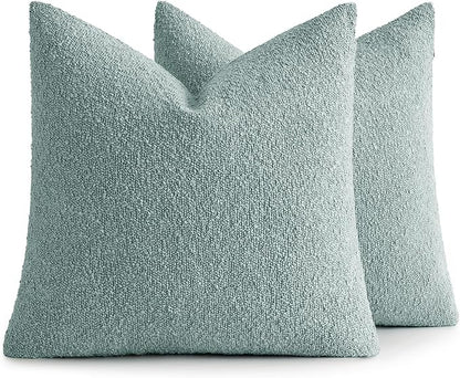 MIULEE 20x20 Inch Decorative Pillow Covers for Couch Bed Set of 2 Textured Boucle Neutral Winter Throw Pillows Aqua Blue Accent Solid Cushion Pillowcases Sofa Livingroom Home Decor