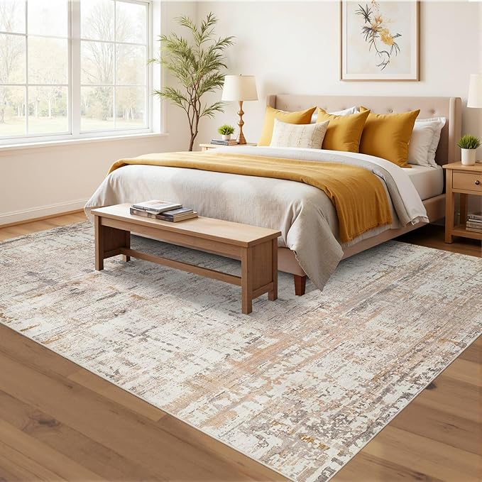 5x7 Area Rugs for Bedroom Living Room,Non-Slip Washable Modern Neutral Abstract Rugs for Dining Room, Foldable Thin Indoor Carpet Stain Resistant(Beige Grey)