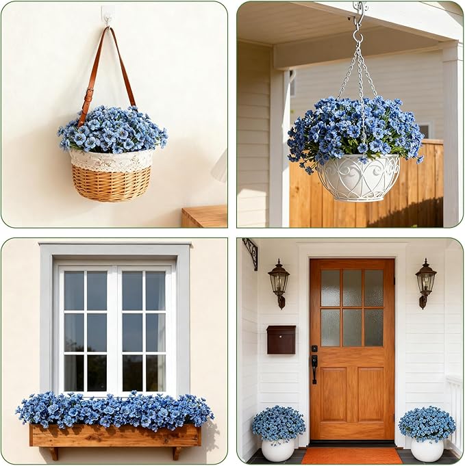 Artificial Flowers for Outdoor Faux Plants for Spring Summer Decoration, UV Resistant Realistic Silk Plastic Fake Flowers Garden Porch Patio Balcony Yard Front Home Decor, 24 Bundles