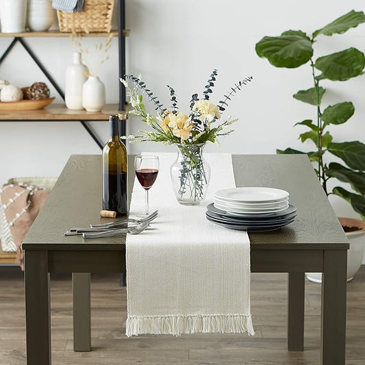DII Variegated Tabletop Collection, Table Runner3x108, Off-White
