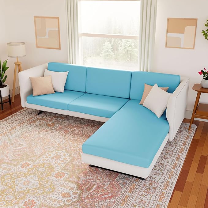 hyha Waterproof Couch Cushion Covers, Sectional Sofa Slipcovers Washable, L Shape Chaise Dog Couch Covers for Sectional Sofa, Universal Furniture Protector (1 Piece for Chaise, Peacock Blue)