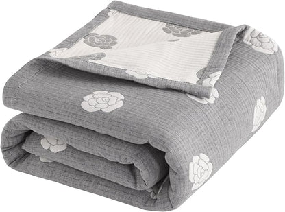 NTBAY 3 Layers Cotton Muslin 88x92 Queen Bed Blanket, Super Soft Breathable Thermal Yarn Dyed Quilt for Adults, Perfect Lightweight Blanket for Couch Sofa Bed All Seasons, Grey Rose