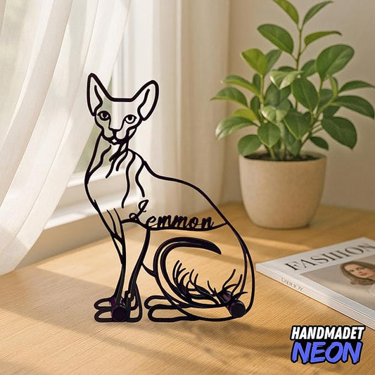 Personalized Sphynx Cat Minimalist Sculpture, Custom Pet Name Metal Desk Decor, Decorative Aesthetic Table Sign Gifts For Cats Lovers, Kids Room, Home Office Decorations