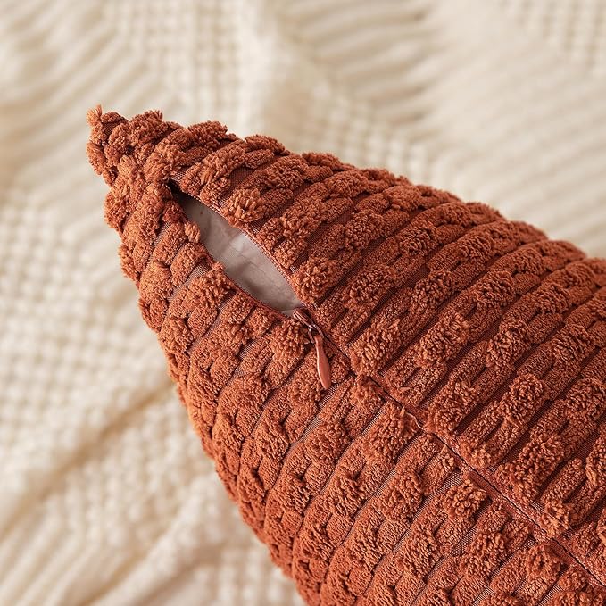 Kevin Textile 2 Packs Fall Boho Decorative Throw Pillow Covers 24x24 Inch for Living Room Couch Bed Sofa Rustic Modern Farmhouse Home Decor Soft Corduroy Square Cushion Case, Rust