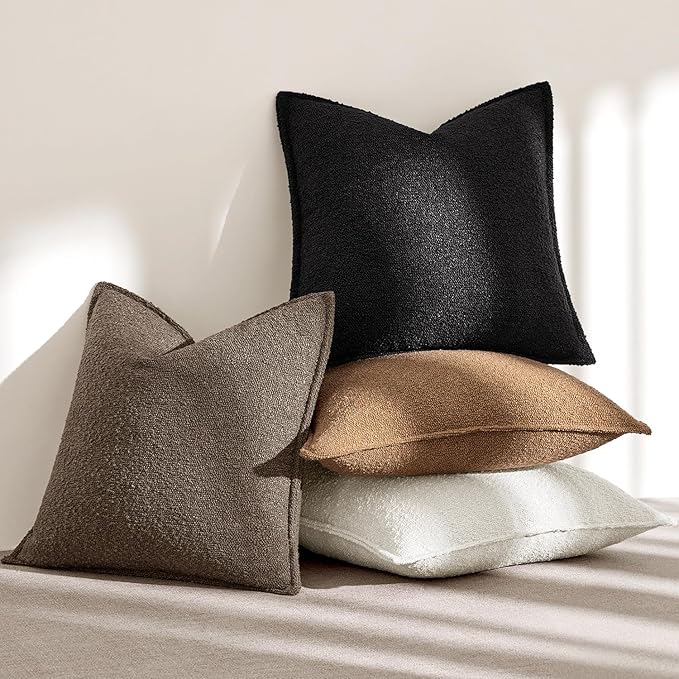 MIULEE Pack of 2 Decorative Textured Boucle Throw Pillow Covers 20x20 Inch Brown Broadside Thick Boho Pillows for Farmhouse Accents Sofa Couch Bedroom Living Room Home Decor