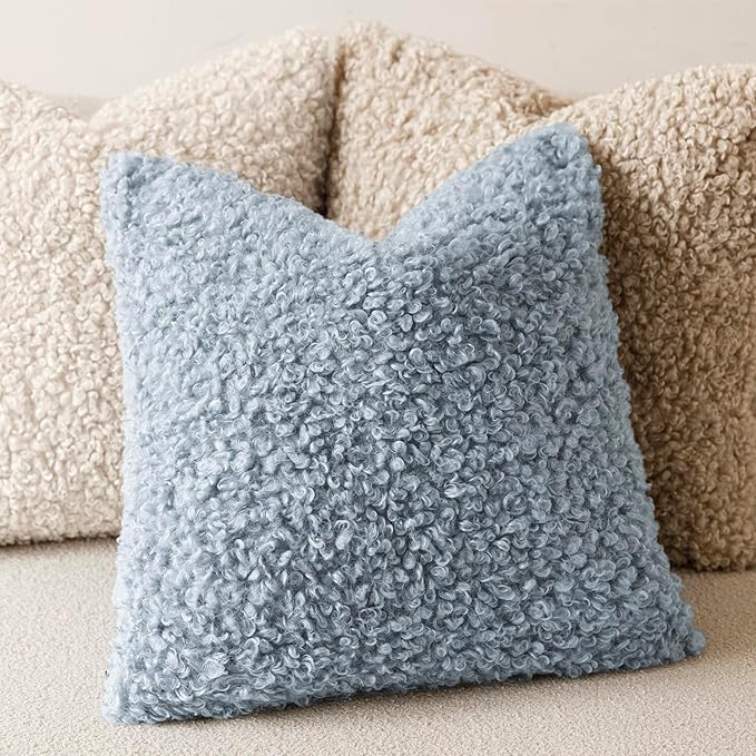 Foindtower 2 Pieces 20x20 Inch Misty Blue,Faux Fur Throw Pillow Cover Accent Sherpa Furry Pillow Covers Fuzzy Soft Pillowcases Cozy Sheepskin Decorative Fleece Cushion Case for Bed Couch Living Room