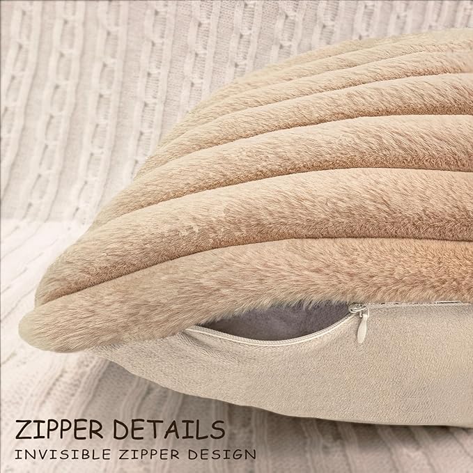 2 Pack 12x20 Pillow Cover Velvet Pillow Covers, Faux Fur Oblong Throw Pillow Covers for Living Room Decorations Throw Pillow Case, Throw Pillow Cover Cushion Cover for Home Sofa Bedroom Car, Khaki