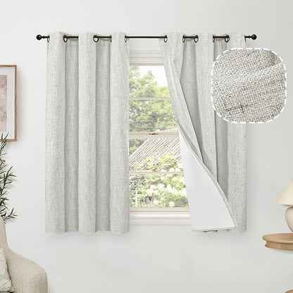 Lajode 45 Inch Length Linen Blackout Curtains for Short Cafe Window, Thermal Insulated Light Blocking Soundproof Privacy Burlap Curtains 2 Panels, Each 38 Inch Wide Light Grey